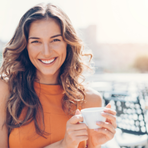 Perfect Girl Smiling Drinking Coffee